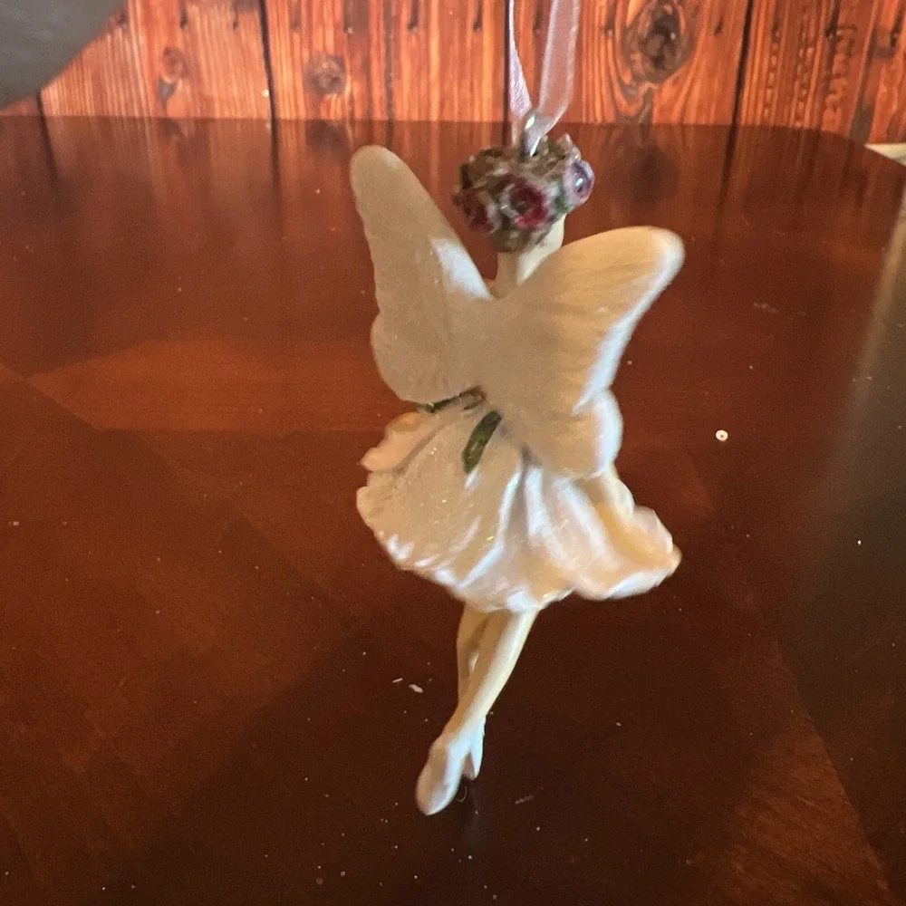 FAIRY BALLERINA w/ WINGS  A D A Rose Christmas ORNAMENT Silver Tree Holiday 4.5